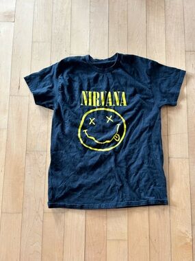 NIRVANA Black T-Shirt with Yellow Smiley Logo